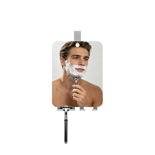 Fogless Shower Mirror with Razor Holders - No-Drill Wall Mount