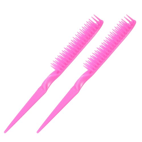 3 Row Hair Comb Set with Rat Tail Handle, Rose Pink Detangling Styling Tool, 2PCS