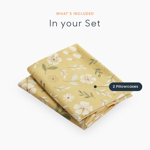Wake In Cloud Floral Pillow Cases - Soft Yellow 20x26 Inches, Set of 2