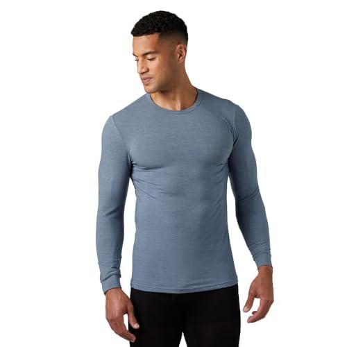 32 Degrees Heat Men's Lightweight Crew Base Layer Thermal Top | Form Fitting | Long Sleeve| 4-Way Stretch, Nile Blue Heather, Large