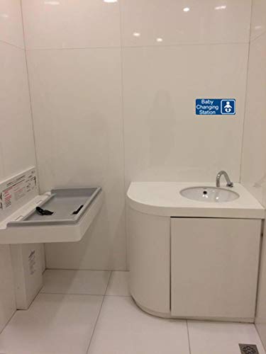 Baby Changing Station Sign - 8x3 in, Blue, English & Symbol