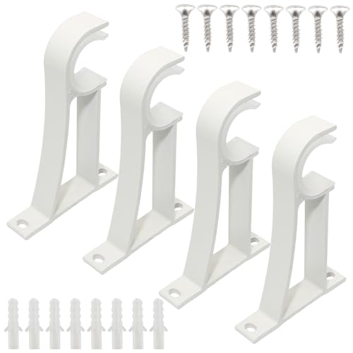 Suiwotin Heavy-Duty Curtain Rod Brackets for Wall - White, 4 Pack