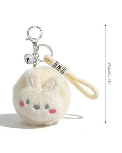 Pink Bunny Plush Makeup Mirror Keychain with Lanyard - Portable Mini