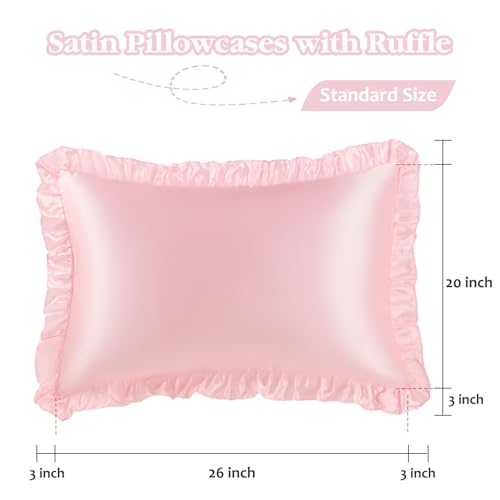 Pink Ruffle Satin Pillowcase Set of 2 | 20x26 inches