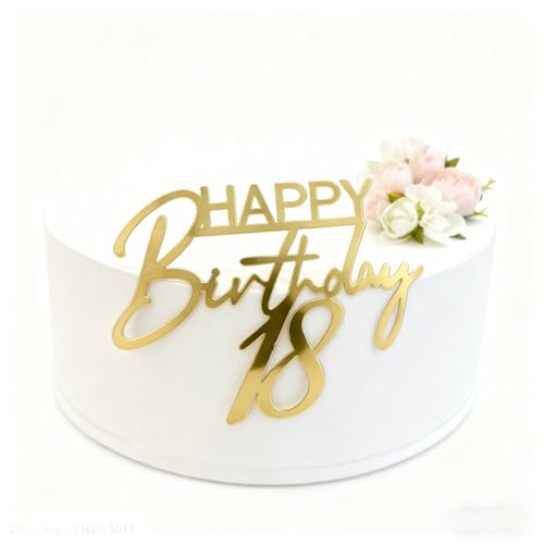 Happy Birthday 18 Cake Topper - Gold Acrylic Decoration