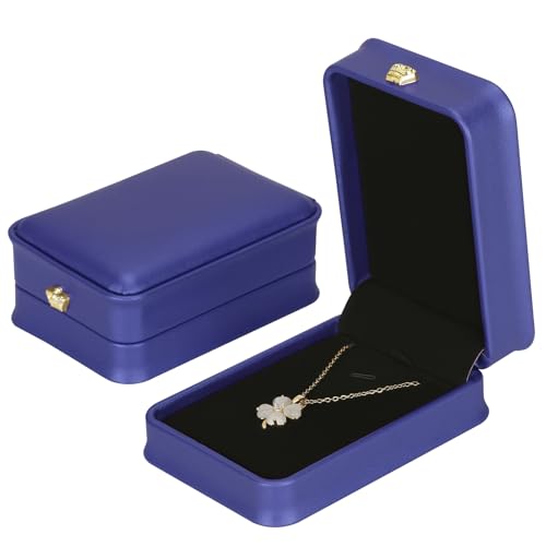 KUKUVR PU Leather Necklace Pendant Gift Box 2 Pieces Blue Jewelry Organizer