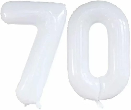 GOER 70th Birthday Balloons - 42 Inch Jumbo Foil Helium Decorations in White for 70th Anniversary