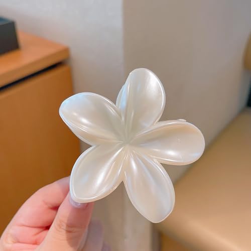 Pearl White Plumeria Flower Hair Claw Clip 3.1 Inch Non-Slip Hair Accessory