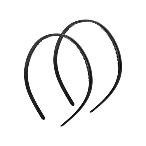 JUNSDUKE 2 Pack Thin Black Plastic Headbands with Teeth Anti-Slip Hair Comb