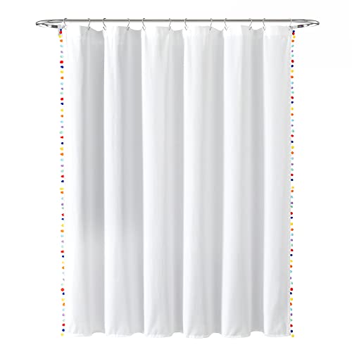 Lush Decor Pom Pom Shower Curtain, Rainbow, 72" X 72"