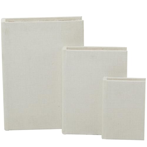 Deco 79 Linen Fabric Decorative Box Faux Storage Book Book Shaped Boxes, Set of 3 Decorative Keepsake Boxes 12", 9", 6"H, White