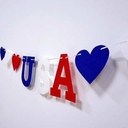 2-Pack Felt Heart USA Banner Garland for 4th of July Decorations