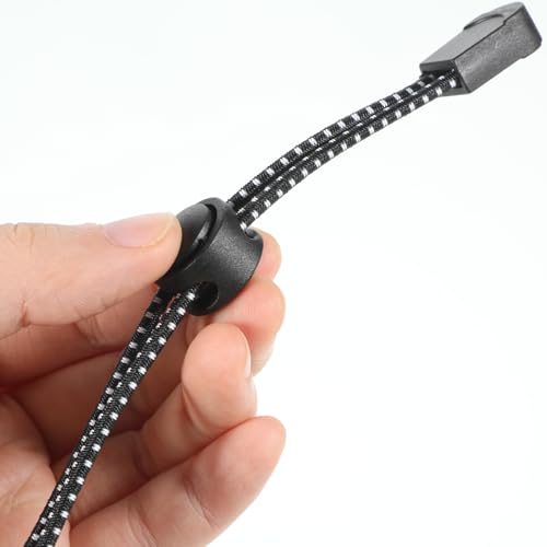 4 Pcs Climbing Stick Holder, Black Backpack Hiking Pole Ropes, Adjustable Bungee Rope, Fixing Buckle Elastic Rope, Hiking Trekking Pole Backpack Bungee Straps for Walking Outdoor Mountaineering