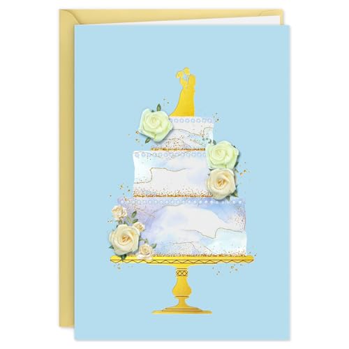 3D Rose Wedding Card for Bride and Groom with Envelope, Gold Foil 7.8"x5.4"