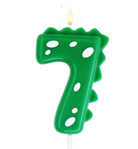 Dinosaur Birthday Candle - Green Number 7 for Cake Decoration