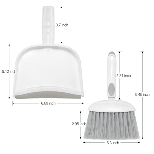 NACENA Mini Dust Pan and Brush Set, Grey White, Ultra Thin Design