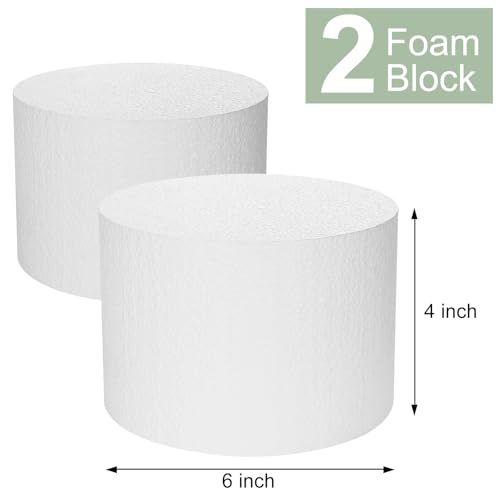 2 Pack Foam Cake Dummies, 6x4 Inch Round Styrofoam Decorating Bases