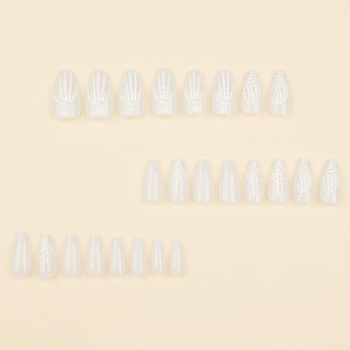 Halloween Press On Nails Medium Almond 3D Skull French Tip False Nails