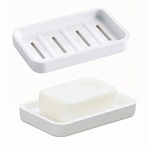 Self Draining Soap Dish Set - 2 Plastic Holders & Loofah Bags