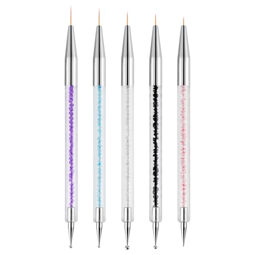 TOCOLES 5 Pcs Nail Art Brush Set Double-Ended Liner Brushes & Dotting Pens