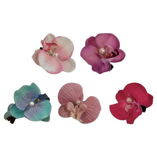 5Pcs Artificial Orchid Hair Clips Silk Phalaenopsis Barrettes