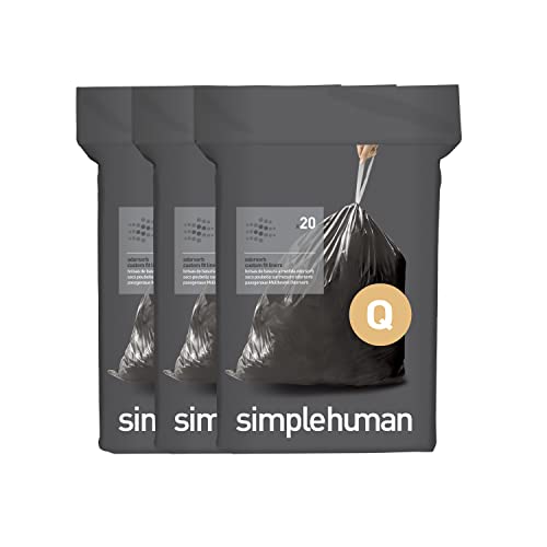 simplehuman Odorsorb Custom Fit Trash Bags 60 Count Black - Carbon-Infused Odor Absorbing, 50-65L | Pack of 3