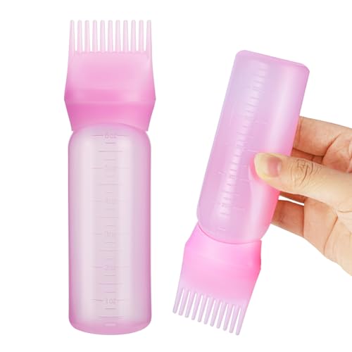 Pimoys 6oz Root Comb Hair Dye Bottle - Squeeze Dispenser with Graduated Scale