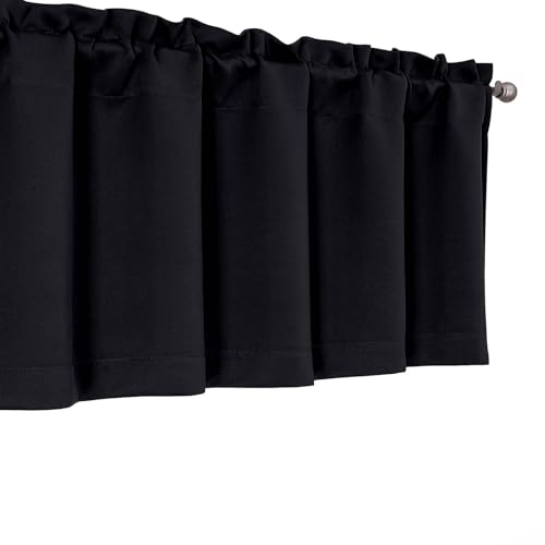 Black Valance Curtain Panel - 60" x 14" Rod Pocket, Thermal Insulated
