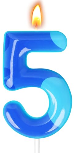 Cartoon Blue Number 5 Birthday Candle for Cake Decoration