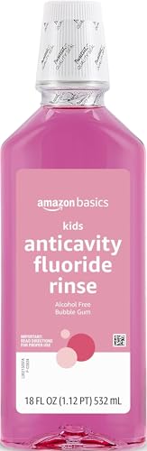 Amazon Basics Kids Fluoride Mouthwash, Anticavity Alcohol-Free Bubble Gum, 18 oz
