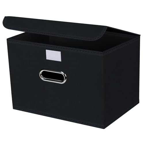 Black Collapsible Storage Bins with Lids - 14.9"x9.8" (1 Pack)