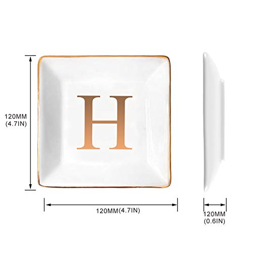 ANOTION Ceramic Jewelry Tray Ring Dish with Gold Initial Personalized Gift