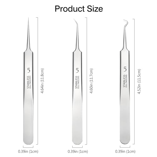 Kootinn 3-Piece Blackhead Removal Tweezers Set - Stainless Steel Pimple Popper