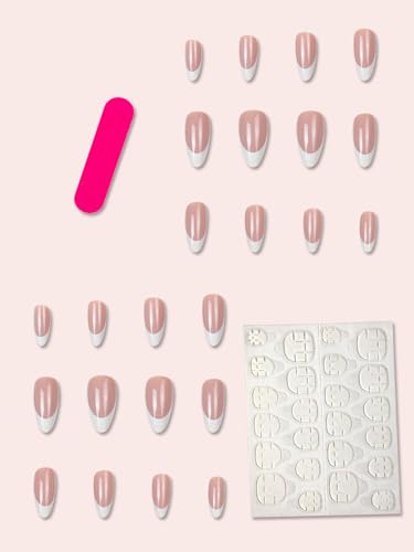 Long Ballerina French Tip Press-On Nails – 24 Count Reusable Gel Set