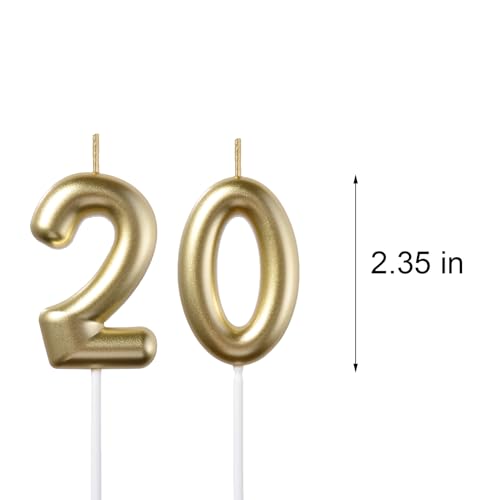20th Birthday Candles - Glitter Gold Number 20 (2 pcs)