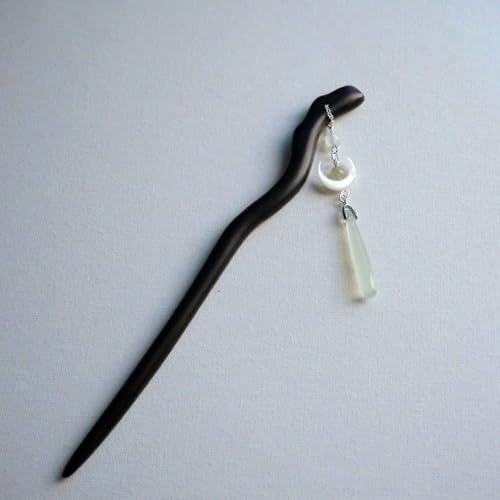 ROMI FLORIA Vintage Chinese Tassel Hair Fork & Moon Pendant Hair Stick