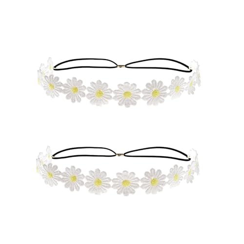 Daisy Flower Headband 2Pcs White Boho Floral Crown Wreath