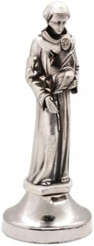 Mini Saint Statue - Classic Silver-Tone Christian Figurine | Sticky Bottom for Easy Car Dash Attachment | Made in Italy (St. Anthony)