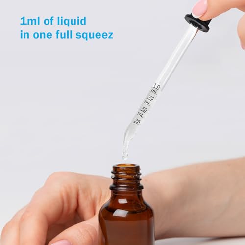 Herain 8 Pcs Glass Eye Dropper 1mL Pipette Tool with Measurements