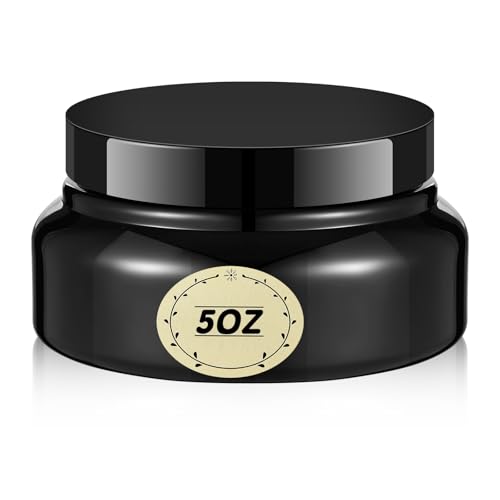 Black Plastic Cosmetic Jars with Lids and Labels 5 oz Refillable Containers