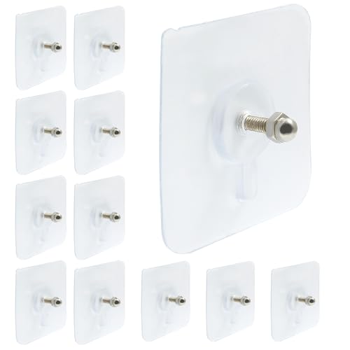12-Pack Adhesive Screw Hooks - Heavy Duty Waterproof Wall Hooks for Kitchen