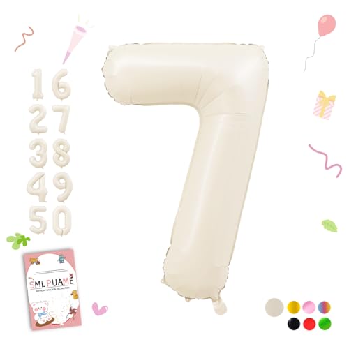 40 Inch Beige Number 7 Foil Balloon - Giant Cream Birthday Party Decoration