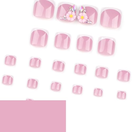 Teilihai White French Press on Toenails with 3D Daisy Charm Rhinestones