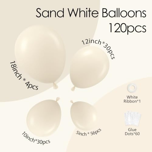 122pcs Sand White Beige Latex Balloons for Baby Shower & Parties