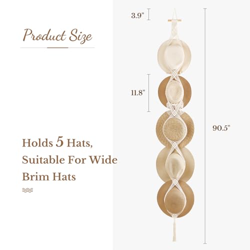 Dahey Off White Macrame Hat Hangers for 5 Hats - Wall Organizer