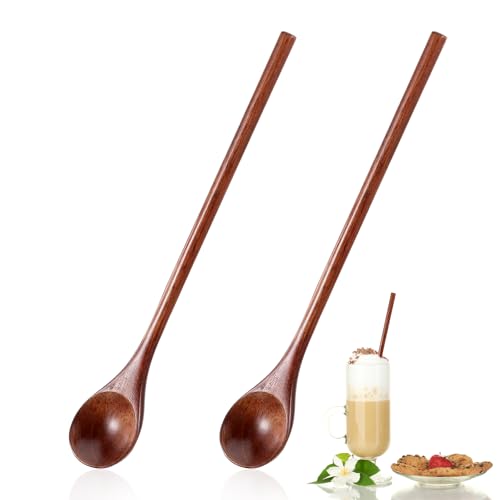 Ouligay 7.8-Inch Long Handle Wooden Mixing Spoons - Set of 2