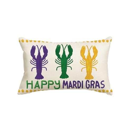 Mardi Gras Crawfish Throw Pillow Cover - 12x20 Inch Polyester Cushion
