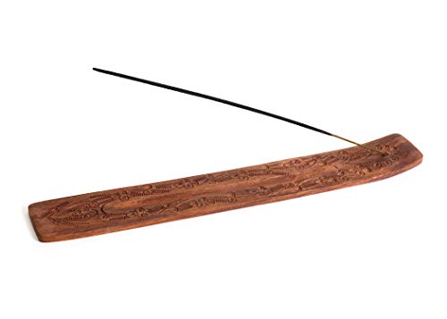 Handmade Wooden Incense Holder - Carved Ash Catcher, 10"