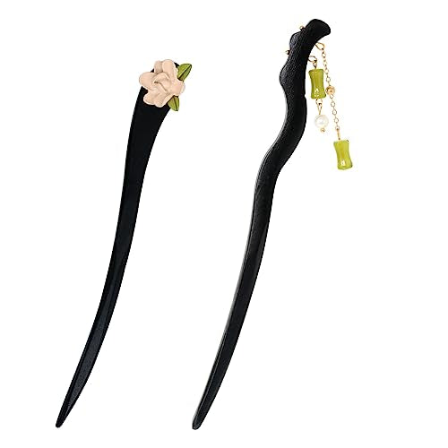 yueton 2PCS Vintage Wooden Hair Stick Antique Chinese Hair Pin 17.5cm