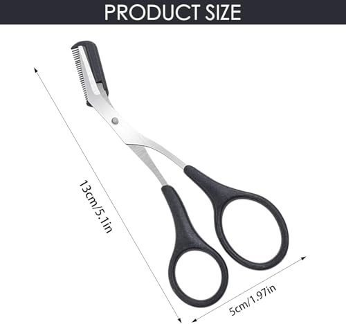 Eyebrow Trimmer Scissors with Comb - Black Non-Slip Precision Brow Grooming Tool